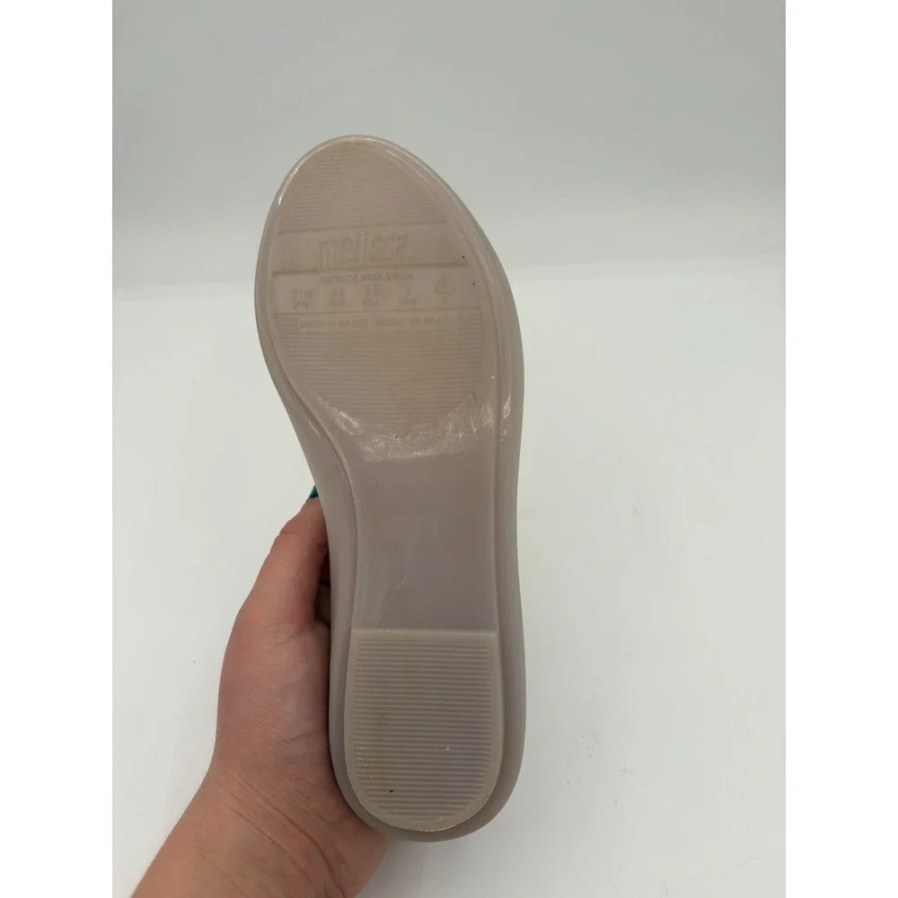 Mel by Melissa Women Blush Pink Jelly Ballet Flats Bow Gold Hardware Size 3 USA‎
